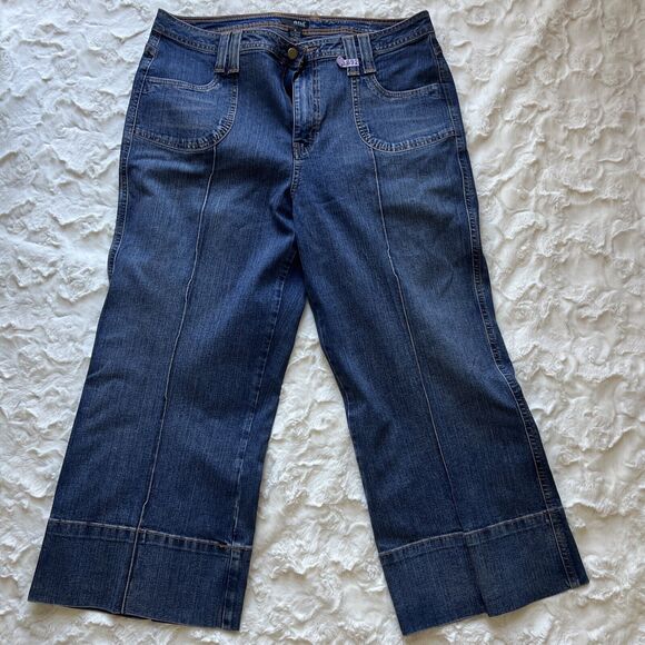 Ana Denim Capri Stretch Blue Jean Culottes Button Flap Back Pockets Womens 16 - Picture 1 of 9